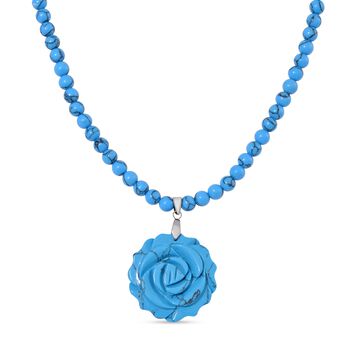 Blaue Howlit handgeschnitzte Blumen-Halskette, 45 cm - 150 ct.