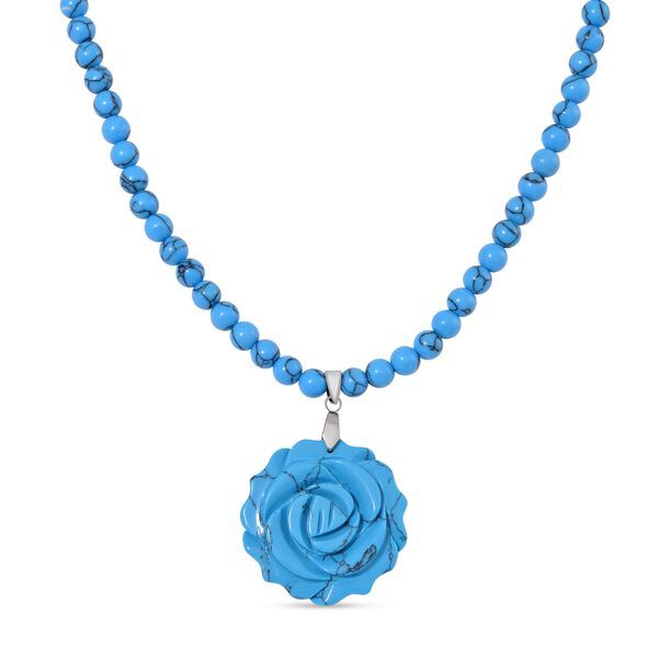 Blaue Howlit handgeschnitzte Blumen-Halskette, 45 cm - 150 ct.