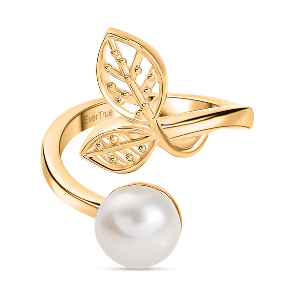 3er Set - Süßwasser Perle (6-8 mm) Anhänger, Ring und Ohrringe, (Größe 18.00), goldfarben image number 4