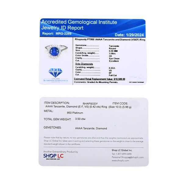 AAAA Tansanit, Wei&szlig;er Diamant Ring 950 Platin (Gr&ouml;&szlig;e 17.00) ca. 3,50 ct image number 5