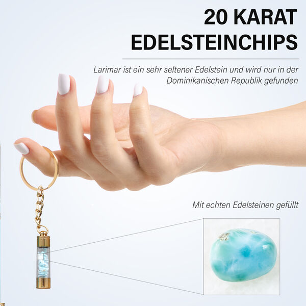 Kugelschreiber mit Larimar-Edelsteinf&uuml;llung, inkl. Nachf&uuml;llmine und Schl&uuml;sselanh&auml;nger, Blau image number 3