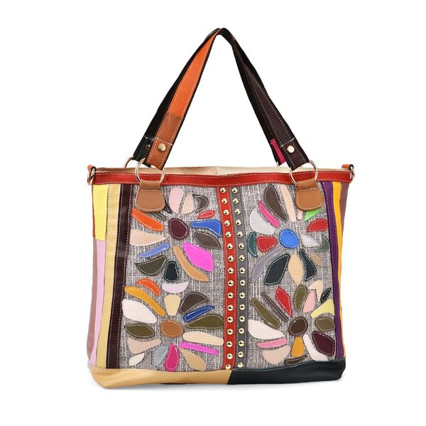 Chaos by Elsie Echtleder Crossbody Tasche mit RFID, Beige mit Blumen, 2 Außentaschen, 1 Innen-Reißverschlusstasche, Mini-Flashlight image number 7