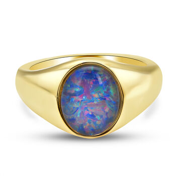 Boulder Opal Triplett-Ring, 925 Silber vergoldet  ca. 2,02 ct
