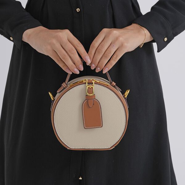Echtleder Crossbody Tasche, 11x8x16cm, Beige Braun image number 3