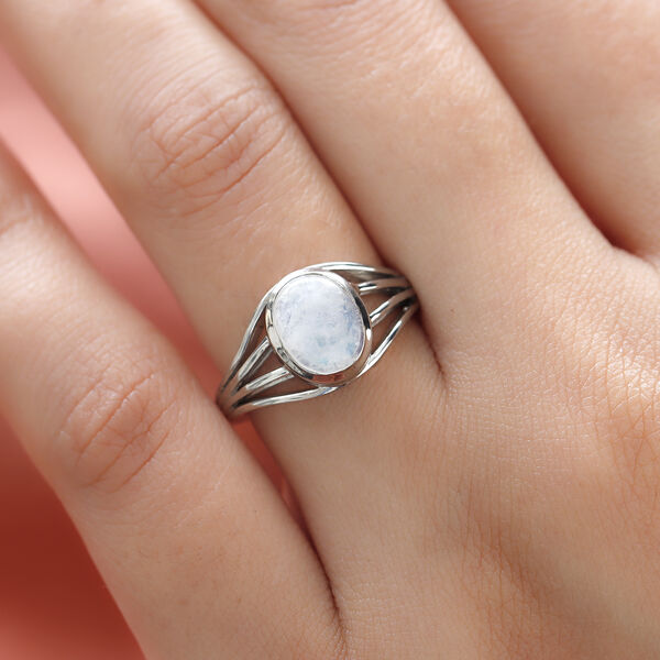 Regenbogen Mondstein-Ring, 925 Silber platiniert  ca. 1,89 ct image number 3