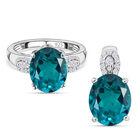 Capri-Blau Triplett Quarz-Ring und Anhänger, 925 Silber platiniert ca. 7,69 ct