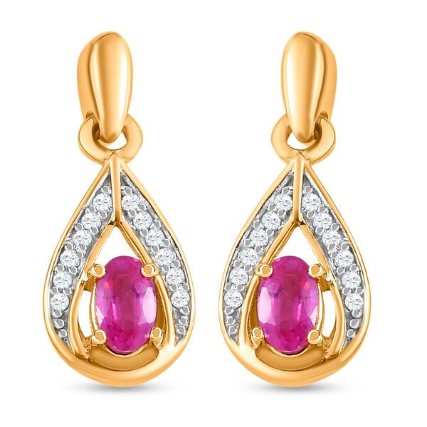 Ilakaka Rosa Saphir und Zirkon-Ohrh&auml;nger, 925 Silber vergoldet, 0,80 ct.