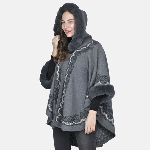 TAMSY - Designer Kunstfell Ruana, Grau image number 4