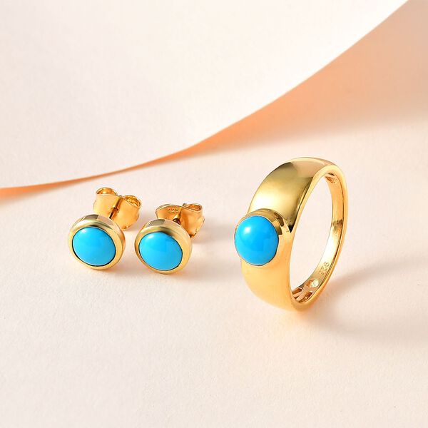 2er Set - Amerikanischer nat&uuml;rlicher Sleeping Beauty T&uuml;rkis Ring und Ohrringe, 925 Silber Gelbgold Vermeil ca. 4.80 ct image number 2