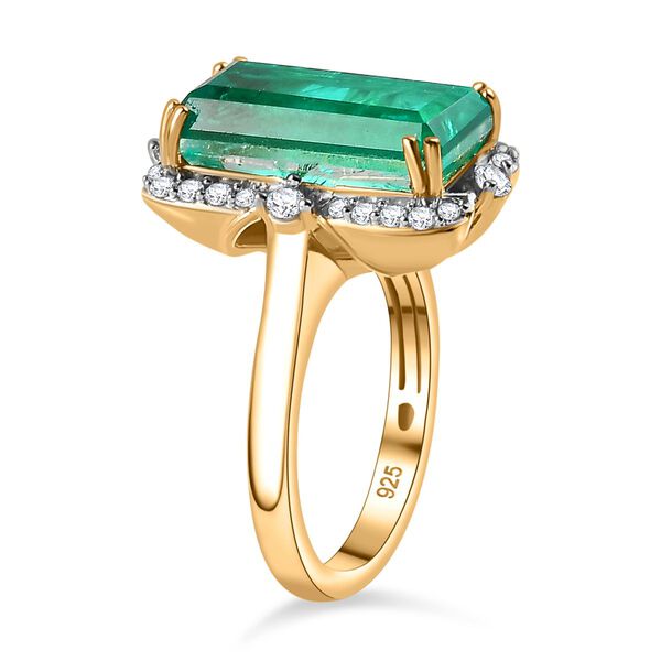 Smaragd-Quarz Triplette, Wei&szlig;er Zirkon Ring 925 Silber 750 Gelbgold Vermeil (Gr&ouml;&szlig;e 20.00) ca. 7,59 ct image number 5