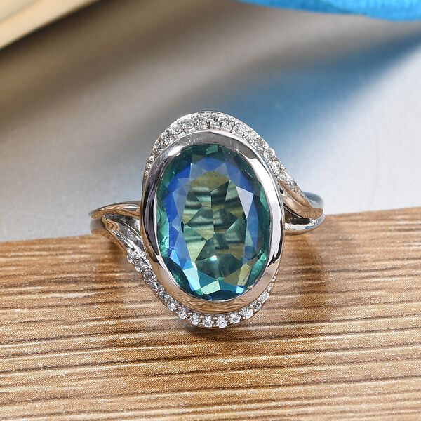 Pfau Triplett Quarz und Zirkon Ring 925 Silber Platin-&Uuml;berzug image number 2