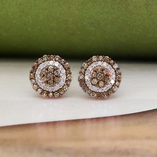 Nat&uuml;rliche Champagner und wei&szlig;e Diamant-Halo-Ohrstecker in Silber image number 2