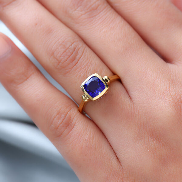 Tansanit-Farbe Quarz Solitär Ring 925 Silber vergoldet image number 3