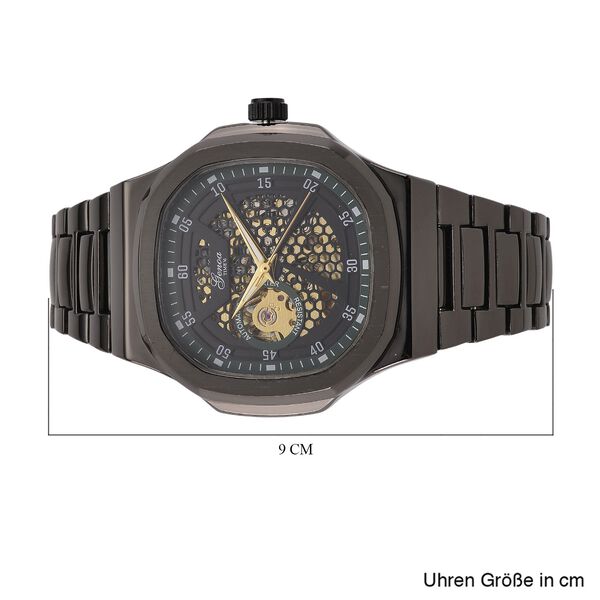 GENOA - Automatikuhr mit Skelett-Design, Edelstahlarmband, 3ATM wasserdicht, Grünes Zifferblatt, Schwarzplattierung, ca. 20 cm image number 7