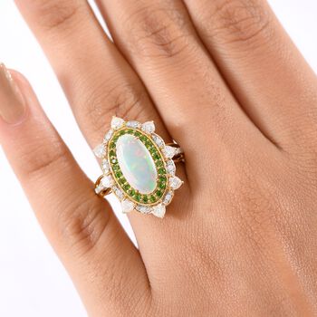 D'Joy AA nat&uuml;rlicher, &auml;thiopischer Welo Opal, Chromdiopsid und Moissanit Ring - 3,29 ct.