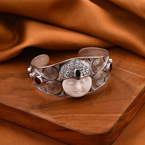 Afrikanischer Rubin (Fissure gefüllt), Natürlicher Chromdiopsid Armreif ca. 18 cm 925 Silber ca. 8,00 ct. image number 2