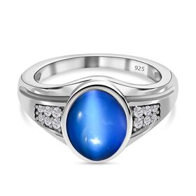 Aurora Mondstein, weißer Zirkon Ring ,925 Silber platiniert (Größe 17.00) ca. 3.10 ct