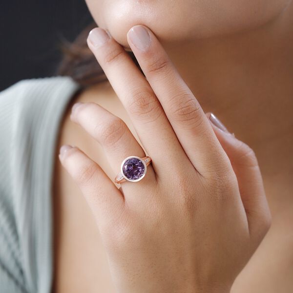 Rose de France Amethyst, wei&szlig;er Zirkon Ring, 925 Silber ros&eacute;vergoldet (Gr&ouml;&szlig;e 17.00) ca. 4.99 ct image number 3