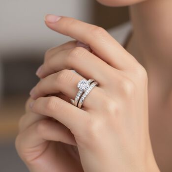 2er Set- Lustro Stella Wei&szlig;er Zirkonia Ring 925 Silber rhodiniert, (Gr&ouml;&szlig;e 17.00)