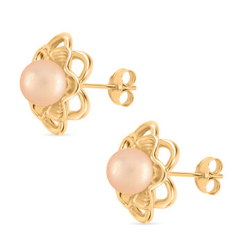 Pfirsich-S&uuml;&szlig;wasser Perle Ohrringe Nickelfreies Messing, Goldfarben