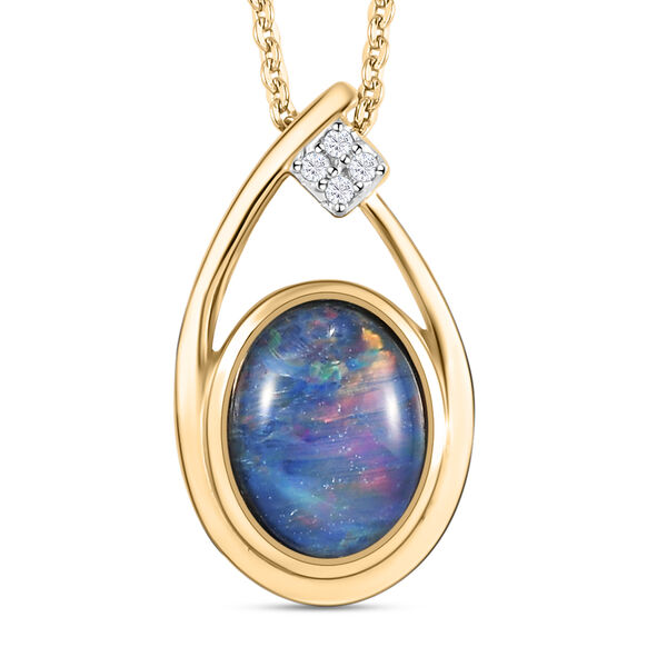 Boulder Opal Triplett und Zirkon-Anh&auml;nger mit Kette in Silber