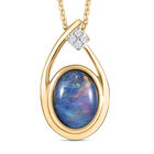 Boulder Opal Triplett und weißer Zirkon-Anhänger mit Kette, 925 Silber vergoldet ca. 1,42 ct