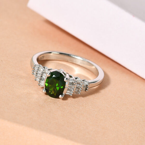 Natürlicher Chromdiopsid und Diamant Ring 925 Silber platiniert  ca. 1,08 ct image number 2