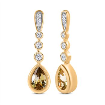 Nat&uuml;rliche, goldene Tansanit und wei&szlig;e Zirkon-Ohrh&auml;nger - 1,50 ct.