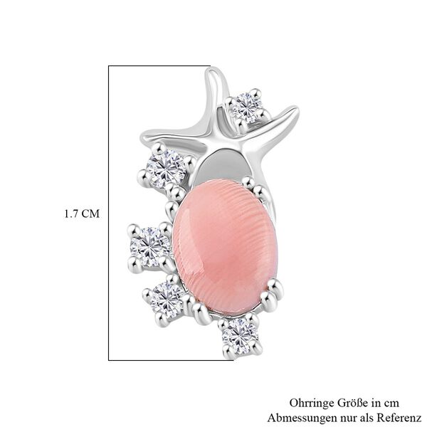 D'Joy Nat&uuml;rlicher Rosa K&ouml;nigsmuschel Perle (8x6 mm), Moissanit Ohrringe 925 Silber rhodiniert image number 6