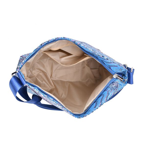 Jacquard-Tasche aus Poly-Satin mit Futter und Reißverschluss, Innentasche, blau image number 5