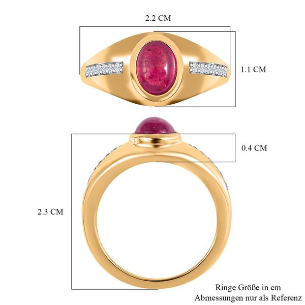 Afrikanischer Rubin (Fissure gefüllt), weißer Zirkon Ring, 925 Silber Gelbgold Vermeil (Größe 20.00) ca. 2.18 ct image number 7