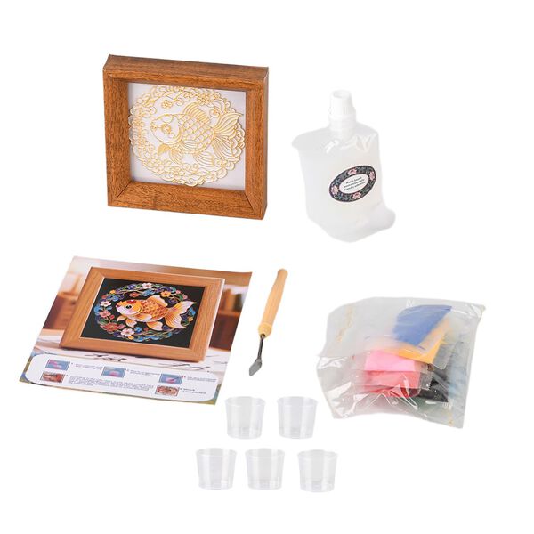 " Golden Lottery Painting frame table disply  Product size: 18.5 * 16 * 5CM Packaging: 1 piece/white box Function: Photo frame, colored sand, water-based eco-friendly adhesive, plastic cup, oil painting scraper" image number 4