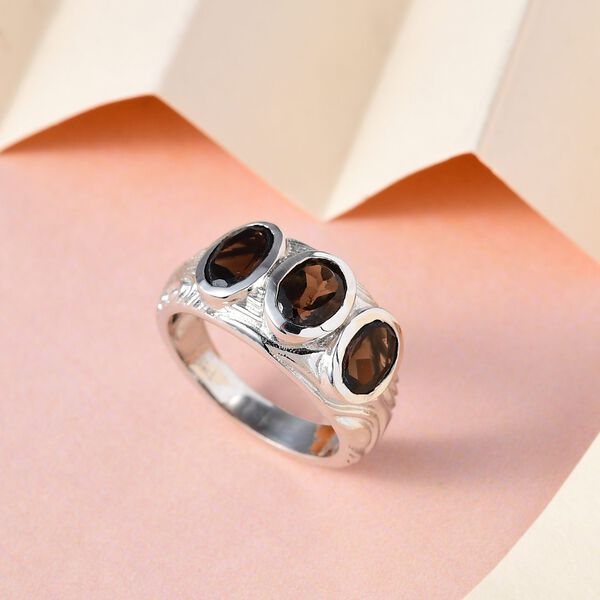 Rauchquarz Ring, Messing platiniert, ca. 2,14 ct image number 2