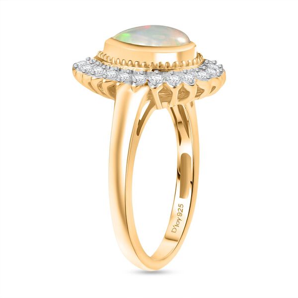 D'Joy AA Nat&uuml;rlicher, &auml;thiopischer Welo Opal, Wei&szlig;er Zirkon Ring 925 Silber vergoldet (Gr&ouml;&szlig;e 18.00) ca. 1.28 ct image number 5