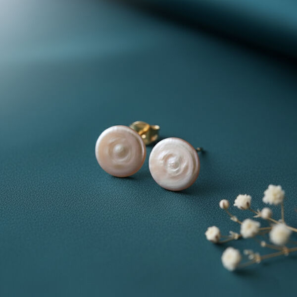 AAA Pfirsich-Süßwasser Perle Ohrringe Reiner Edelstahl Gelb image number 1