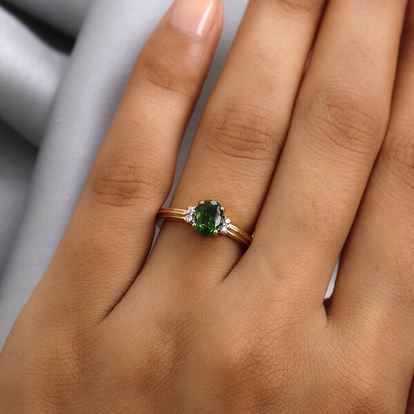 Natürlicher Chromdiopsid und Zirkon Ring 925 Silber vergoldet  ca. 0,85 ct image number 3