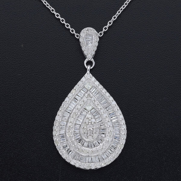 Diamant Teardrop Anh&auml;nger mit Kette ca. 50 cm 925 Silber platiniert 1.05 ct image number 2
