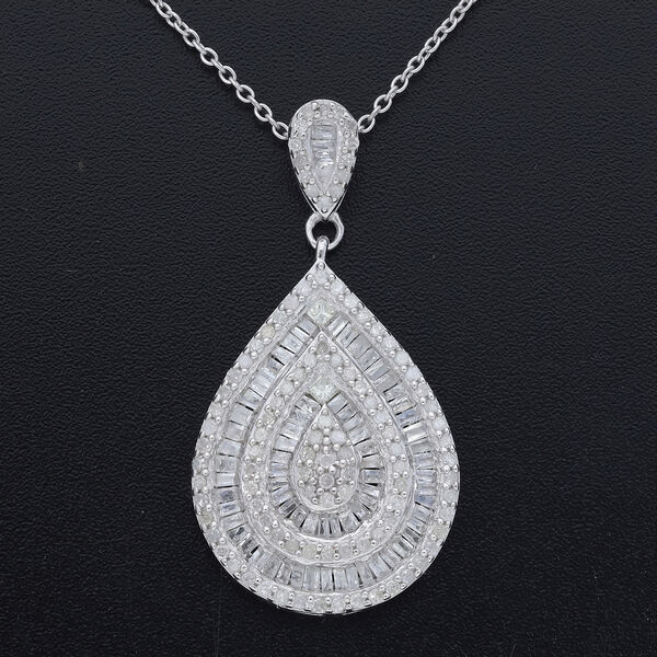 Diamant Teardrop Anhänger mit Kette ca. 50 cm 925 Silber platiniert 1.05 ct image number 1