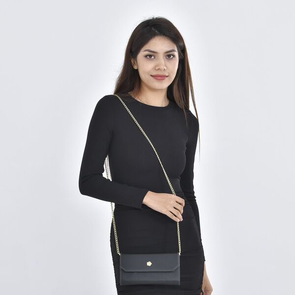 100% Echtleder Clutch mit RFID Schuz, 120 cm metall Riehmen, 20x12 cm, schwarz image number 2