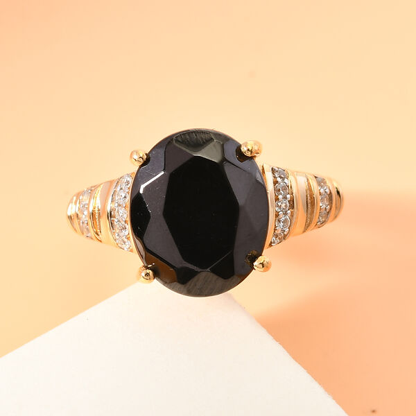 Elite Shungit und Zirkon Ring 925 Silber vergoldet  ca. 3,05 ct image number 2