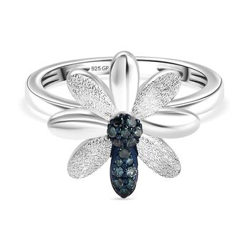 GP Italian Garden Kollektion - Blauer Diamant und Kanchanaburi blauer Saphir Ring, 925 Silber rhodiniert - 0,11 ct.
