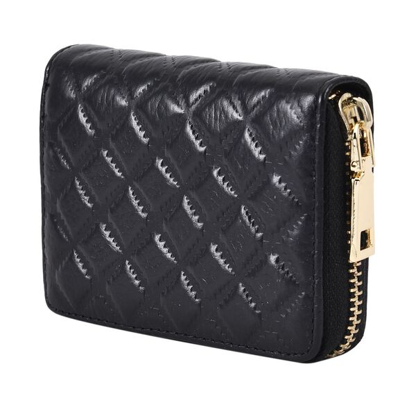 Rautenf&ouml;rmig gesteppte Brieftasche aus 100% echtem Leder, 10x2x9cm, schwarz image number 2