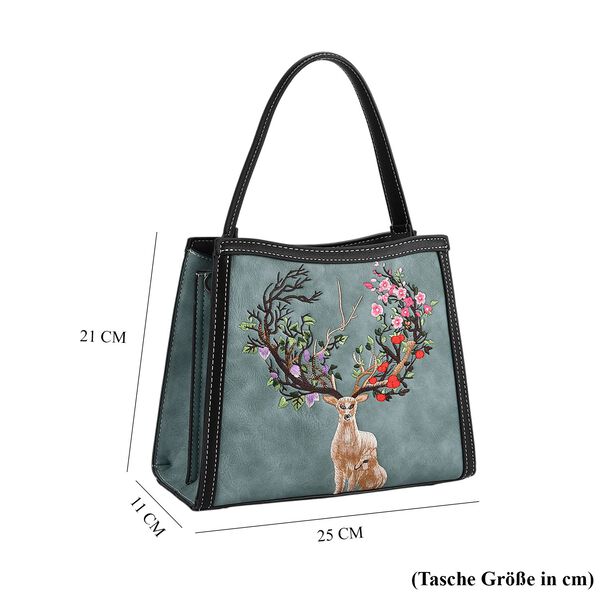Bestickte Crossbody-Tasche, Rentier-Design, 25x11x21cm, Blau image number 9