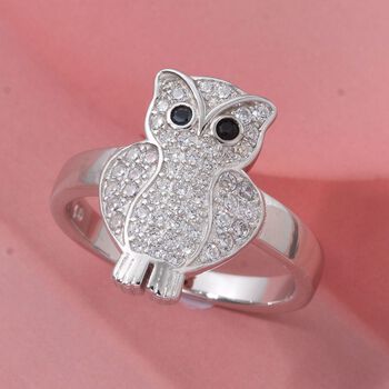 LUSTRO STELLA wei&szlig;er und schwarzer Zirkonia Ring im Eulendesign