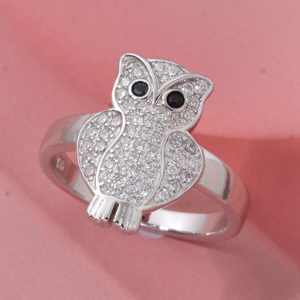 LUSTRO STELLA wei&szlig;er und schwarzer Zirkonia Ring im Eulendesign image number 1