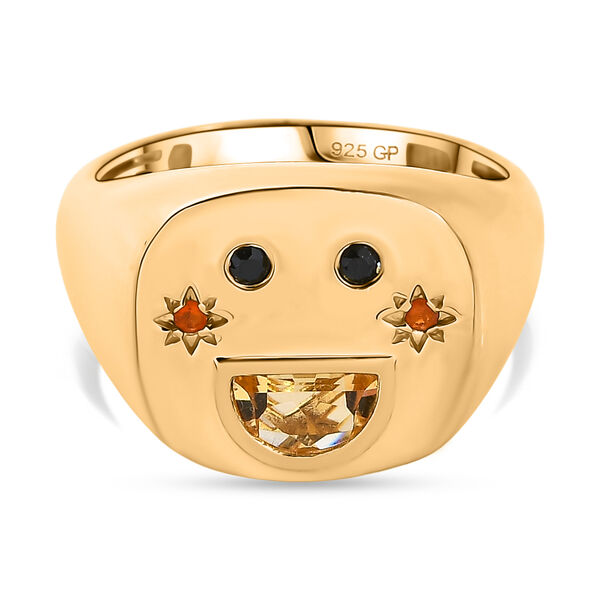 GP Celestial Kollektion- Citrin, schwarzer Spinell, Feueropal und blauer Saphir Ring, 925 Silber vergoldet - 0,59 ct.