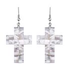 Weiße Muschelkernperlen Kreuz Ohrringe, Edelstahl