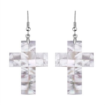 Wei&szlig;e Muschelkernperlen Kreuz Ohrringe, Edelstahl