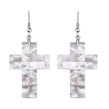 Wei&szlig;e Muschelkernperlen Kreuz Ohrringe, Edelstahl