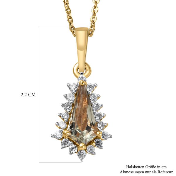 AAA Turkizit und weißer Zirkon-Anhänger mit Kette, 925 Silber Gelbgold Vermeil ca. 1.17 ct image number 7